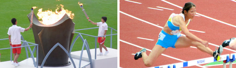 開会式（左）・女子100mハードル予選（右）