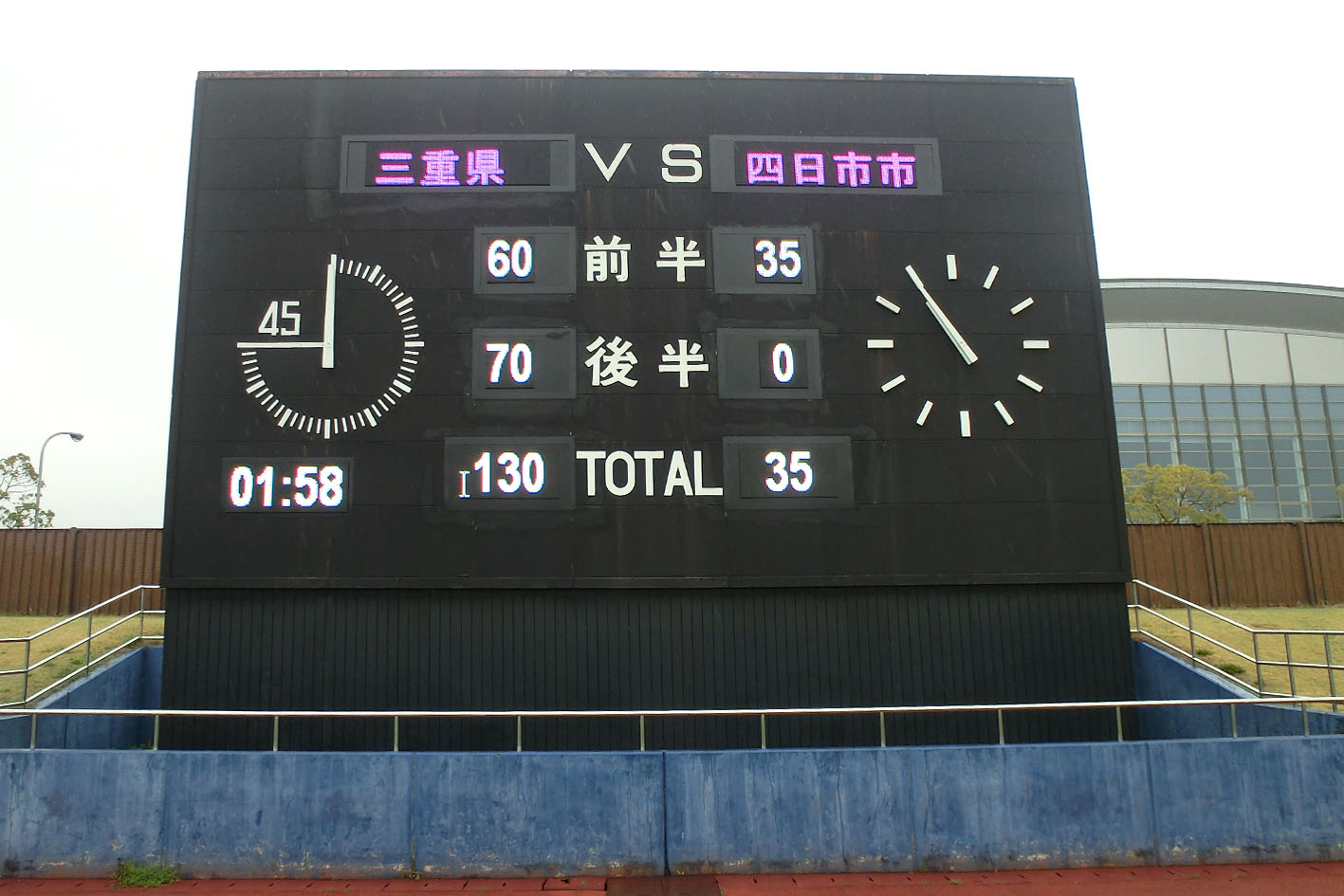 三重交通Gスポーツの杜鈴鹿 サッカー・ラグビー場 メイングラウンドスコア表示LED化
